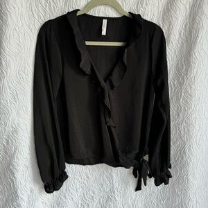 Xhilaration Black Ruffled Tie Front Blouse